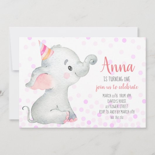 Elephant Baby Girl Blush Roze Confetti Oerwoud Cut Kaart (Voorkant)