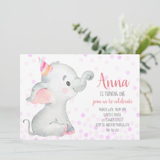 Elephant Baby Girl Blush Roze Confetti Oerwoud Cut Kaart (Staand voorkant)