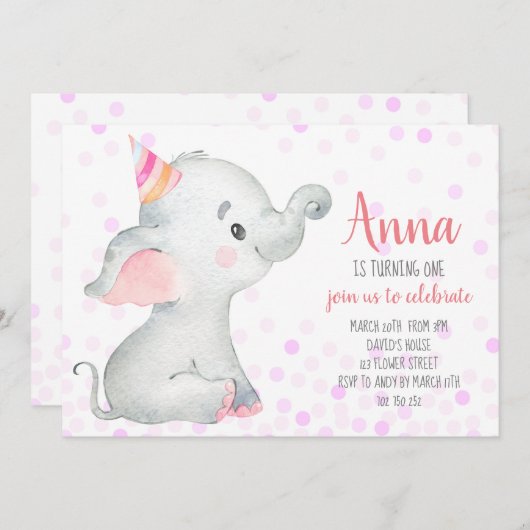 Elephant Baby Girl Blush Roze Confetti Oerwoud Cut Kaart (Voorkant / Achterkant)