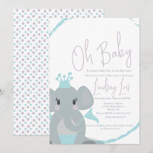 Elephant Baby Girl Elegant Script Baby shower Kaart (Voorkant / Achterkant)