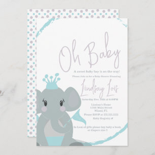 Elephant Baby Girl Elegant Script Baby shower Kaart