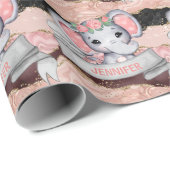 Elephant Baby Girl Gold Glitter Roze Cadeaupapier (Rol Hoek)