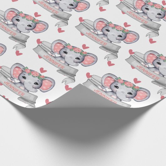 Elephant Baby Girl Heart Patroon Cadeaupapier (Hoek)