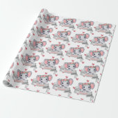 Elephant Baby Girl Heart Patroon Cadeaupapier (Uitgerold)