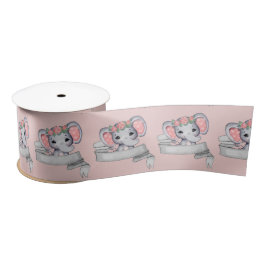 Elephant Baby Girl Pink and Grey Pattern Pink Satijnen Lint