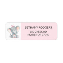 Elephant Baby Girl Shower Envelope Return-adres