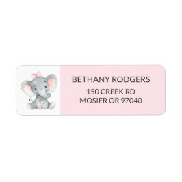 Elephant Baby Girl Shower Envelope Return-adres Etiket