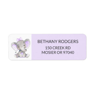 Elephant Baby Girl Shower Envelope Return-adres Etiket