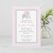 Elephant Baby Girl Shower Invitation Pink Chevron Kaart (Staand voorkant)