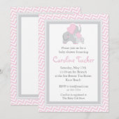 Elephant Baby Girl Shower Invitation Pink Chevron Kaart (Voorkant / Achterkant)