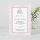 Elephant Baby Girl Shower Invitation Pink & Grey Kaart (Staand voorkant)
