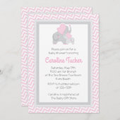Elephant Baby Girl Shower Invitation Pink & Grey Kaart (Voorkant / Achterkant)