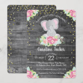 Elephant Baby Girl Shower Rustige Florals Kaart (Voorkant / Achterkant)