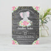 Elephant Baby Girl Shower Rustige Florals Kaart (Staand voorkant)