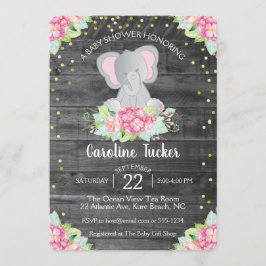 Elephant Baby Girl Shower Rustige Florals Kaart