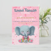 Elephant baby girl uitnodiging (Staand voorkant)