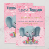 Elephant baby girl uitnodiging (Voorkant / Achterkant)