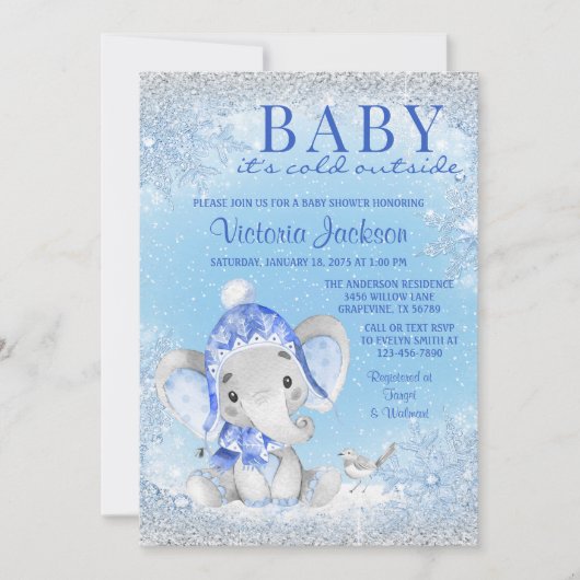 Elephant Baby its Kold Buiten Baby shower Kaart (Voorkant)