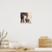 Elephant baby met moederliefde poster (Keuken)