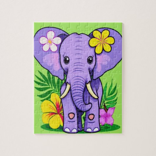 Elephant Baby met tropische bloemen Legpuzzel (Verticaal)
