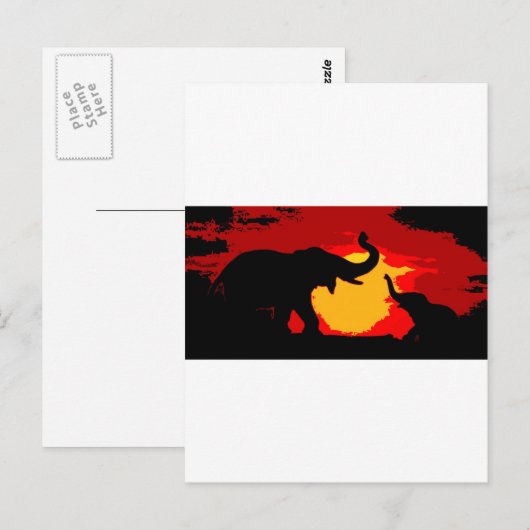 Elephant, Baby olifant & zonnebank Briefkaart (Voorkant / Achterkant)