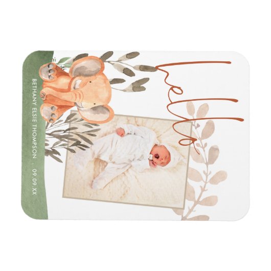 Elephant Baby Photo Keepomwille Birth Announance Magneet (Horizontaal)