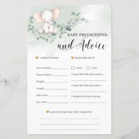 Elephant baby predictions and guidance game card (Voorkant)