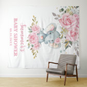 Elephant Baby Roze Bloemen Baby shower Achtergrond Wandkleed (In Situ (horizontaal))