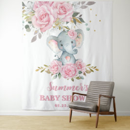 Elephant Baby Roze Bloemen Baby shower Achtergrond Wandkleed