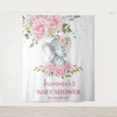 Elephant Baby Roze Bloemen Baby shower Achtergrond Wandkleed (Voorkant)