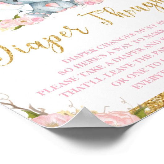 Elephant Baby shower Activity Diaper Thans Poster (Hoek)