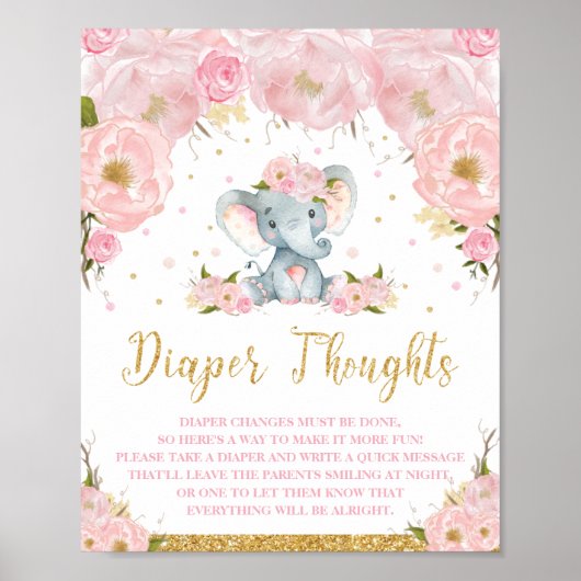 Elephant Baby shower Activity Diaper Thans Poster (Voorkant)