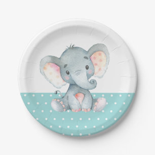 Elephant Baby shower Aqua Blauwgroen Turquoise Papieren Bordje