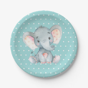 Elephant Baby shower Aqua Blauwgroen Turquoise Papieren Bordje