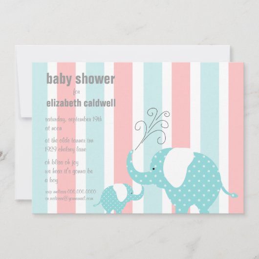 Elephant Baby shower - Aqua Kaart (Voorkant)