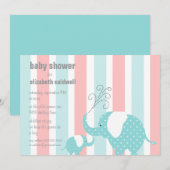 Elephant Baby shower - Aqua Kaart (Voorkant / Achterkant)