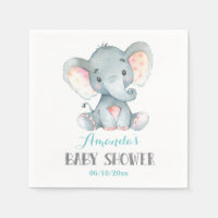 Elephant Baby shower Aqua Napkins