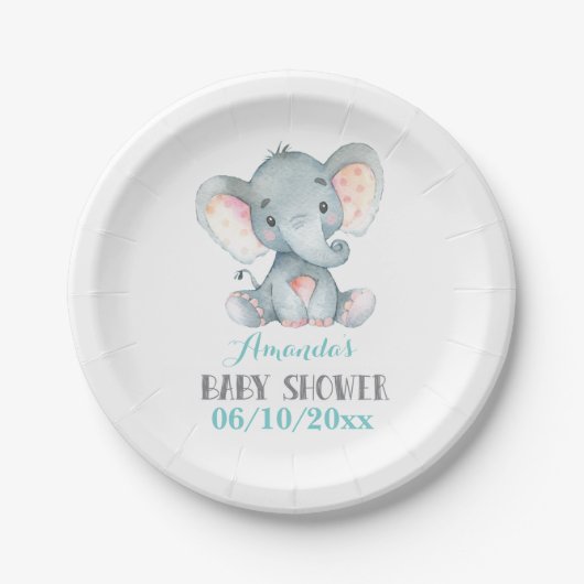 Elephant Baby shower Aqua Paper Bord (Voorkant)