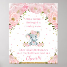 Elephant Baby shower Arrival Cheer Pop Champagne Poster