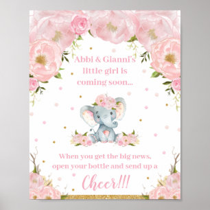 Elephant Baby shower Arrival Cheer Pop Champagne Poster