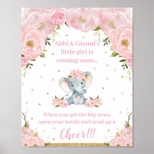 Elephant Baby shower Arrival Cheer Pop Champagne Poster (Voorkant)
