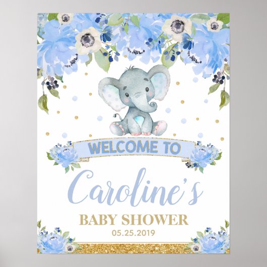Elephant Baby shower Baby Boy Welkome Sign Poster (Voorkant)