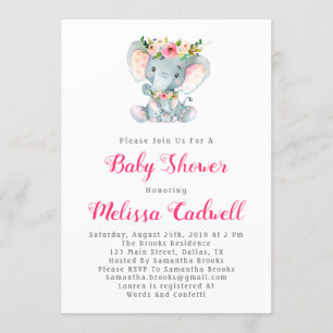 Elephant Baby shower Baby Girl Shower Invitations Kaart