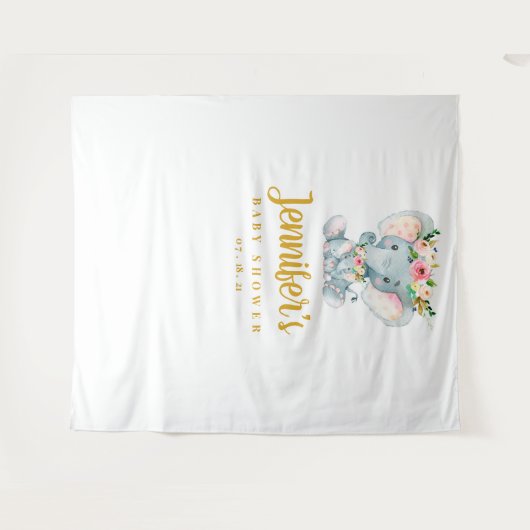 Elephant Baby shower Backdrop, Photo Booth Prop Wandkleed (Voorkant (horizontaal))