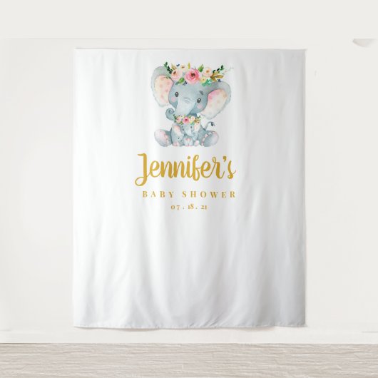 Elephant Baby shower Backdrop, Photo Booth Prop Wandkleed (Voorkant)