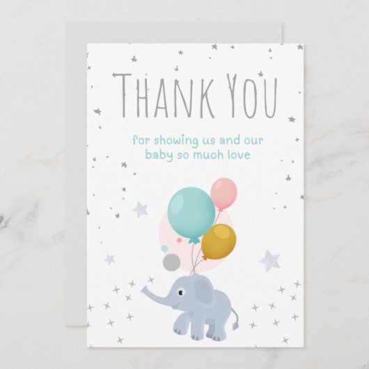 Elephant baby shower bedankkaart (Voorkant / Achterkant)