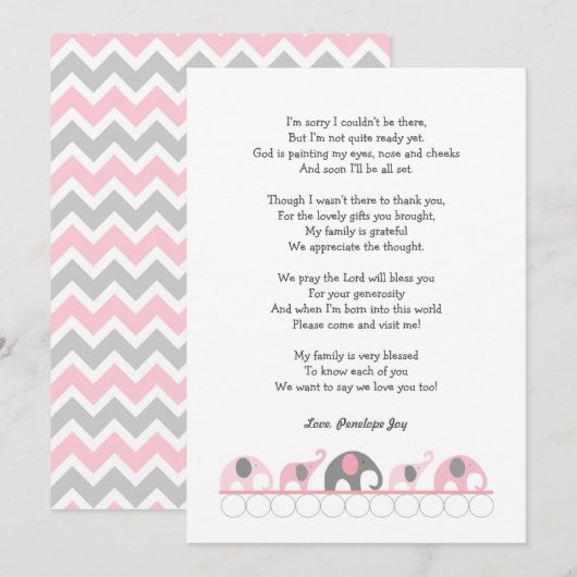 Elephant baby shower bedankt je notities / roze gr (Voorkant / Achterkant)