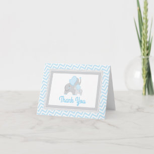 Elephant Baby shower Bedankt Kaart Blauw en Grijs