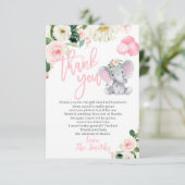 Elephant Baby shower Bedankt kaarten voor een meis (Staand voorkant)