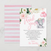 Elephant Baby shower Bedankt kaarten voor een meis (Voorkant / Achterkant)